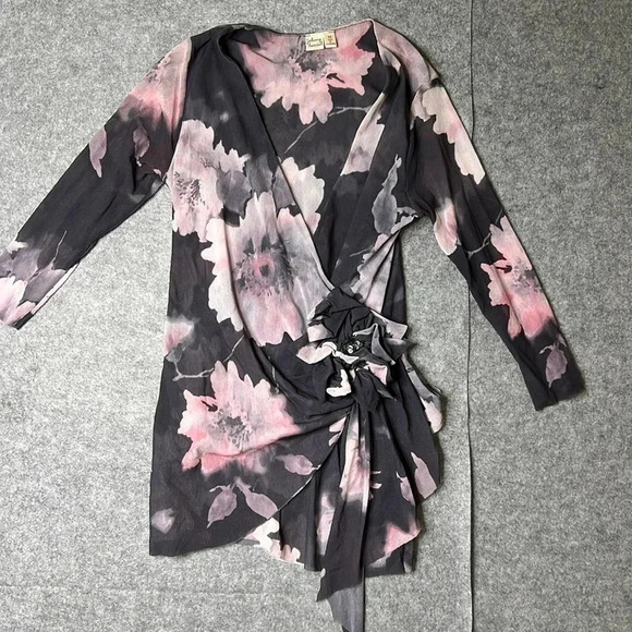 Anthropologie Johnny Heaven nylon floral tunic size medium in pink and gray - Picture 2 of 5